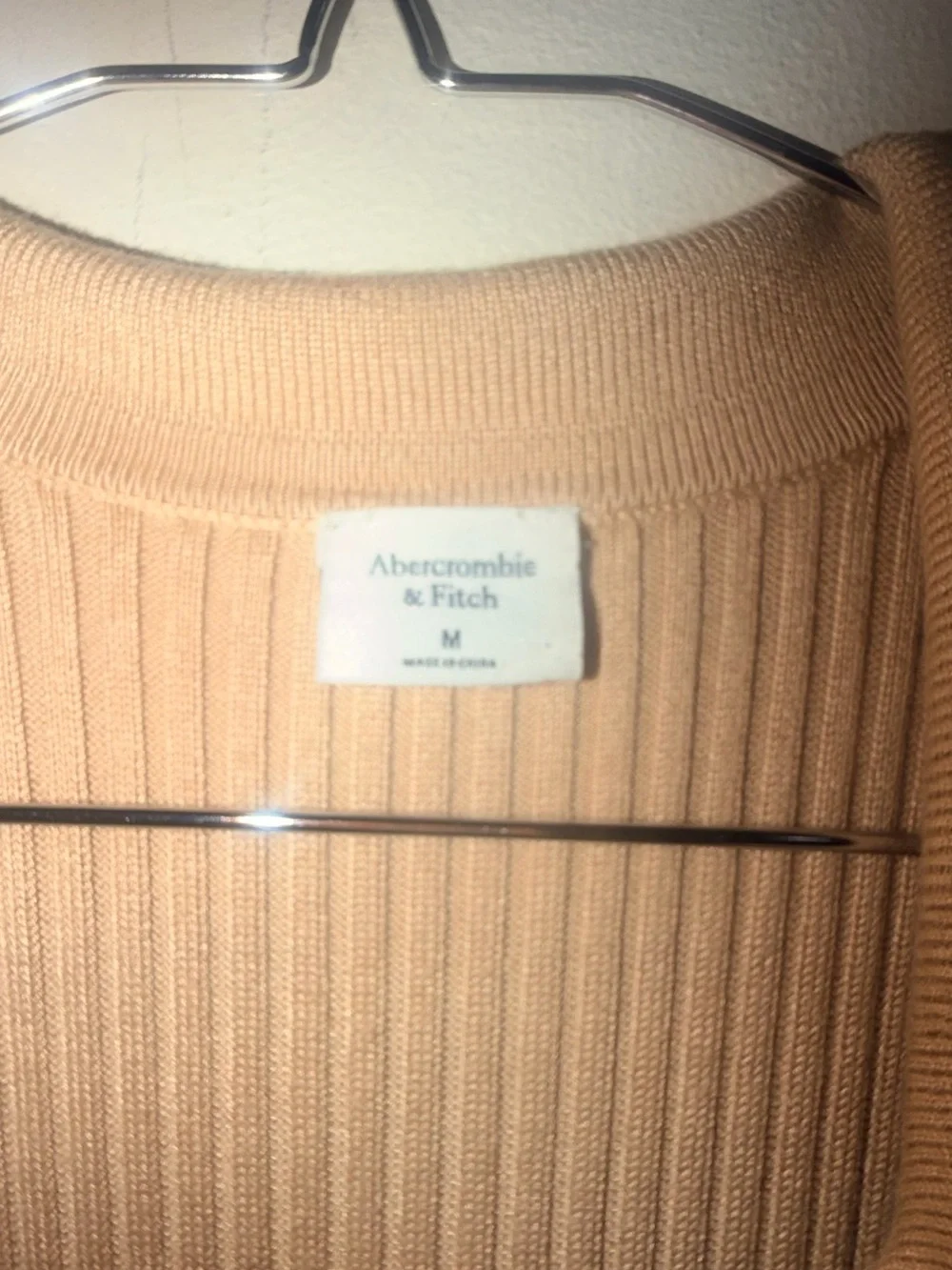Abercrombie & Fitch Ribbed Long-Sleeve Maxi Dress in Tan